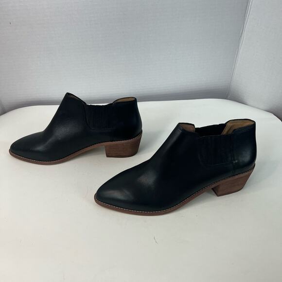 NEW Madewell The Bonham Leather Black Pointy Toe Ankle Block Heel Bootie Sz 7.5 - Picture 1 of 11